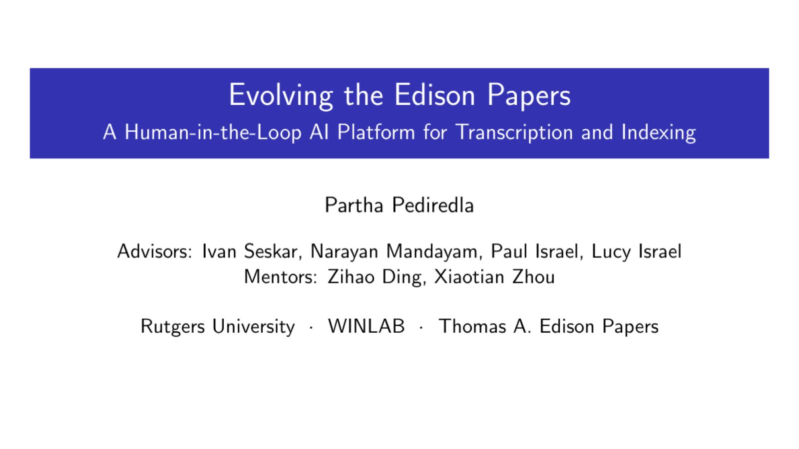 Presentation for Evolving the Edison Papers