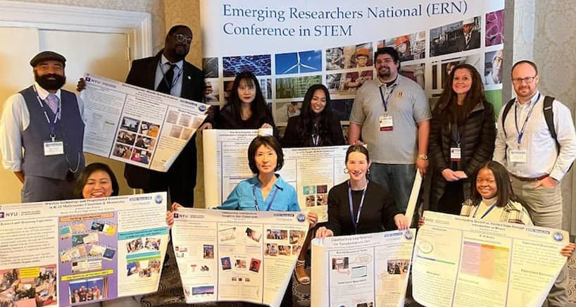 Front row: Juditha Damiao (Martin Van Buren High School), Martina Choi (Beacon school), Brandi Kovac (Columbia Secondary School), Adetokunbo “Dammy” Martins (John Dewey High School) Back row: Trey Greene (Columbia Engineering), John McLymont (West Prep Academy), Qiaochu “Chelsey” Jia (Forest Hills High School), Cherrilyn Badilla (The Clinton School), Edwin Marrero (Hamilton Grange Middle School), Mari Mannino (I.S. 381), and Kristian Breton (Columbia Engineering). Credit: Columbia Engineering Office of Outreach